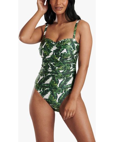South Beach Leaf Print Twist Top Swimsuit - Green
