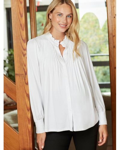 Isabella Oliver Ruffled Collar Maternity Blouse - White