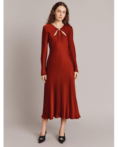 Ghost Freya Cut-out Detail Satin Midi Dress - Red