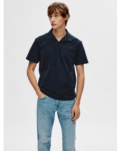 SELECTED Regular Fit Organic Cotton Polo Shirt - Blue