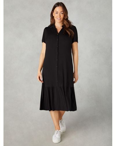 Live Unlimited Curve Petite Jersey Tiered Midi Shirt Dress - Black