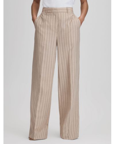 Reiss Odette - Neutral Wool Blend Striped Wide Leg Trousers - Natural