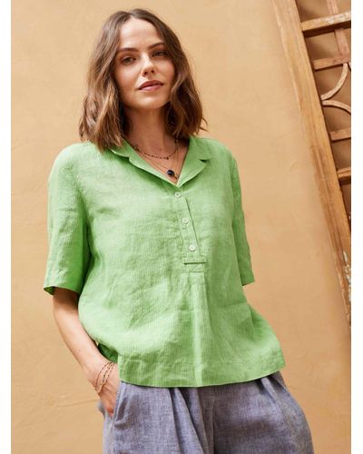Brora Textured Stripe Linen Shirt - Green