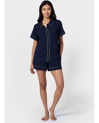 Chelsea Peers Contrast Piping Short Pyjamas - Blue