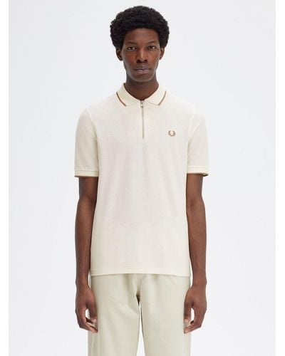 Fred Perry Pique Zip Polo Shirt - White