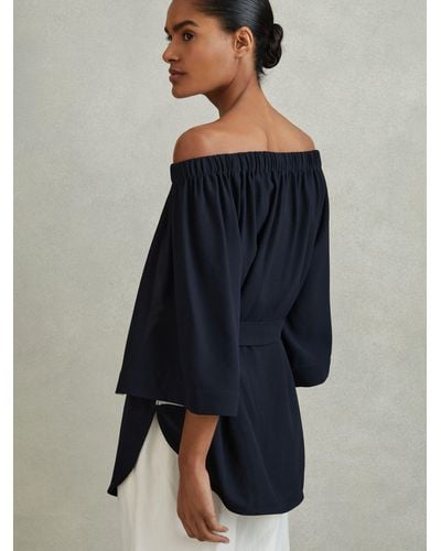 Reiss Alexis Off The Shoulder Tunic Top - Blue