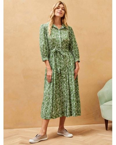 Brora Organic Cotton Voile Botanic Midi Shirt Dress - Green