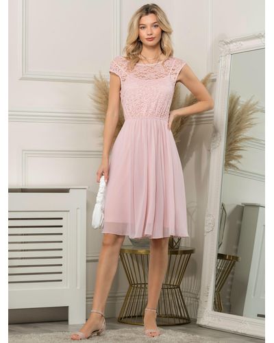 Jolie Moi Lace Flared Dress - Pink