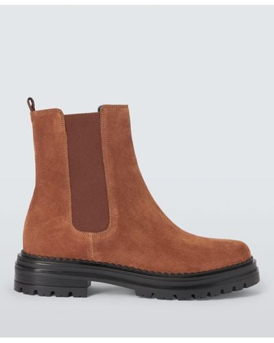 John Lewis Poppie Suede Cleated Sole High Cut Chelsea Boots - Brown