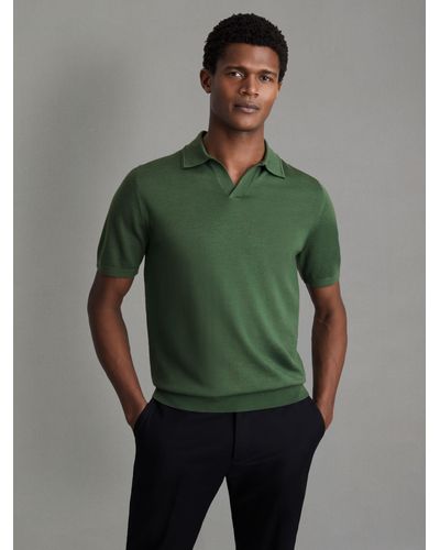 Reiss Duchie Short Sleeve Wool Polo Shirt - Green