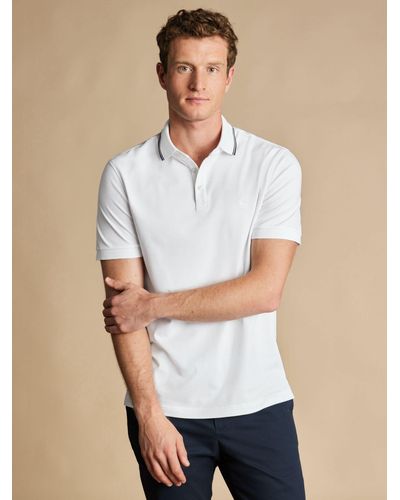 Charles Tyrwhitt Contrast Tipping Short Sleeve Polo Shirt - Blue