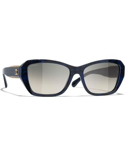 Chanel Rectangular Sunglasses Ch5516 Blue Tweed/grey Gradient