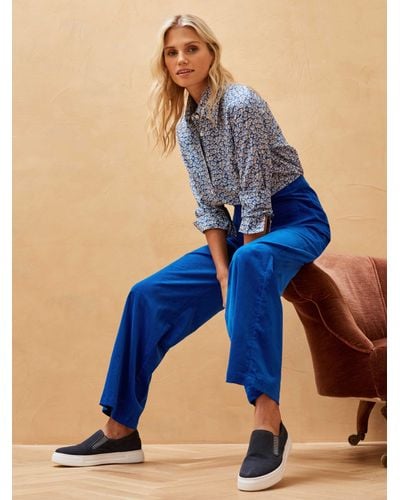 Brora Needlecord Cotton Wide Leg Trousers - Blue