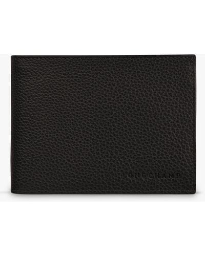Longchamp Le Foulonné Leather Card & Coin Wallet - Black