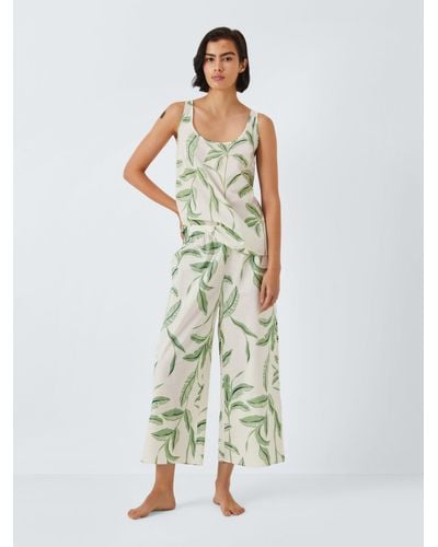 John Lewis Onyx Leaf Print Cropped Pyjama Set - White