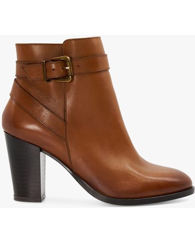 Dune Philippa 2 Leather Block Heel Ankle Boots - Brown