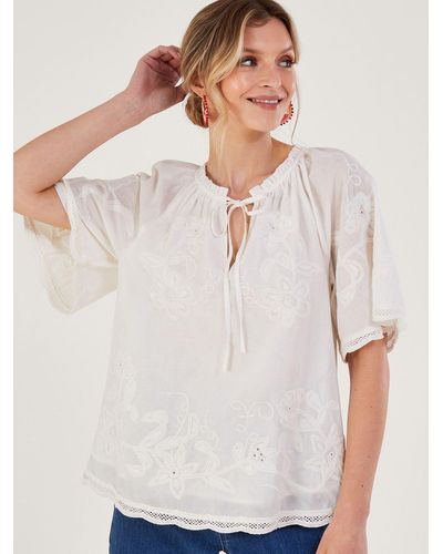 Monsoon Embroidered Short Sleeve Top - White