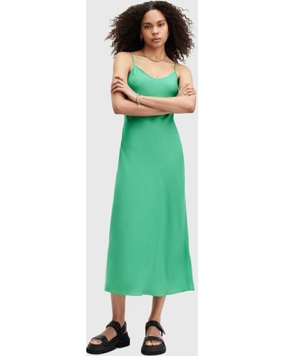 AllSaints Bryony Slip Midi Dress - Green