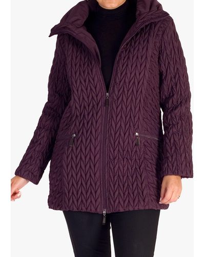 Chesca Cable Embroidered Quilted Coat - Purple