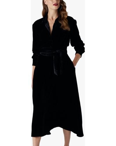 Jasper Conran Eve Silk Blend Velvet Midi Shirt Dress - Black
