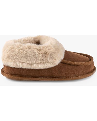 Totes Real Suede Moccasin Bootie Slippers - Brown