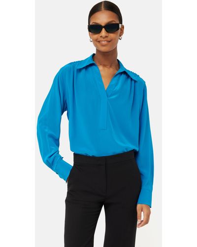 Jigsaw Silk Long Sleeve Blouse - Blue