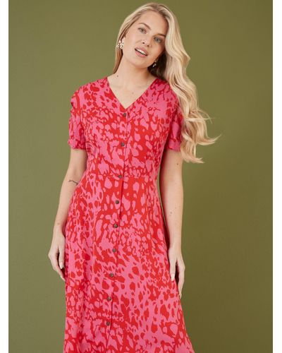 Yumi' Mela London Animal Print Midi Shirt Dress - Red