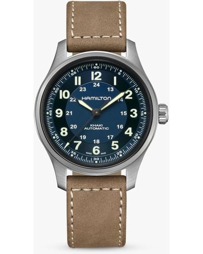 Hamilton H70545540 Khaki Field Titanium Automatic Leather Strap Watch - Blue