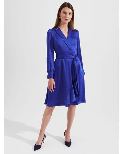Hobbs Sally Plain Wrap Dress - Blue