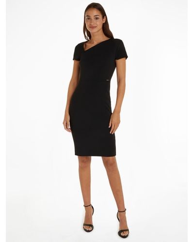 Calvin Klein Crepe Scuba Short Sleeve Midi Dress - Black