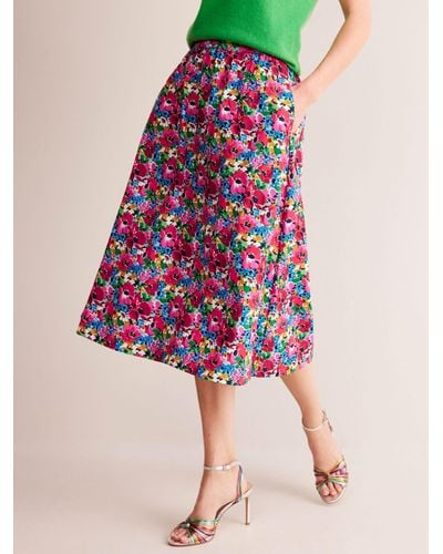 Boden Hattie Floral Print Cotton Poplin Midi Skirt - Pink