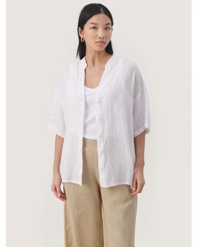 Part Two Ghita Linen Short Sleeves V-notch Neck Shirt - White