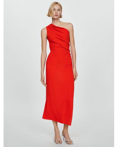 Mango Naty One Shoulder Column Maxi Dress - Red