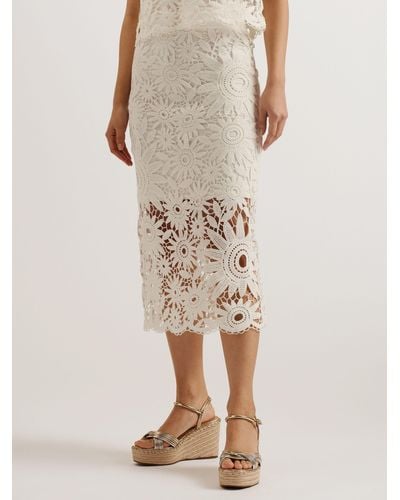 Ted Baker Bitriss Lace Midi Skirt - Natural