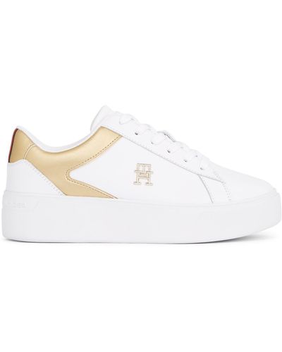 Tommy Hilfiger Leather Lace-up Platform Trainers - White