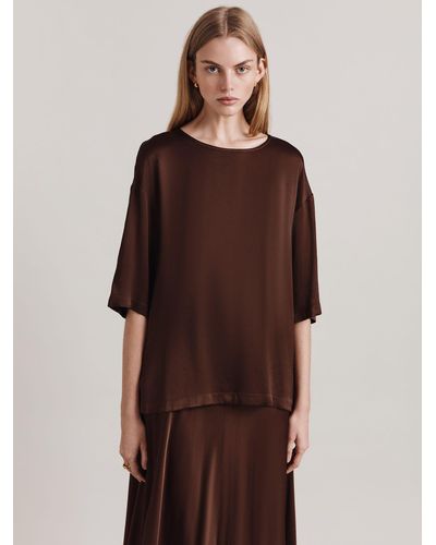 Ghost Cairo Relaxed Satin Top - Brown