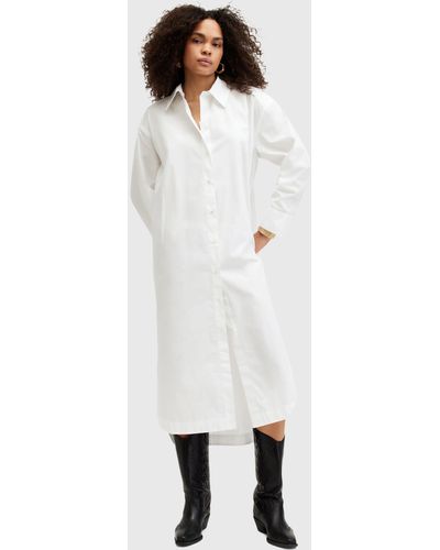 AllSaints Imogen Organic Cotton Midi Shirt Dress - White