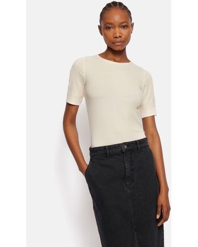 Jigsaw Bovey Crew Neck Ribbed Top - White