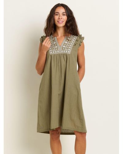 Brakeburn Kiera Cotton Linen Blend Knee Length Dress - Green