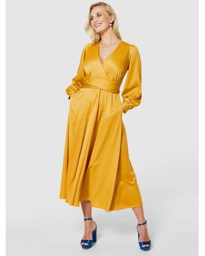 Closet Satin Wrap Dress - Yellow