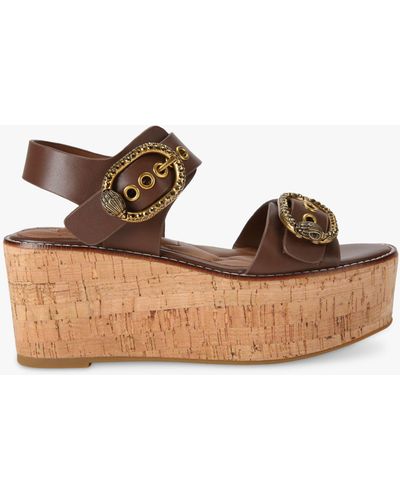 Kurt Geiger Mayfair Leather Flatform Sandals - Brown