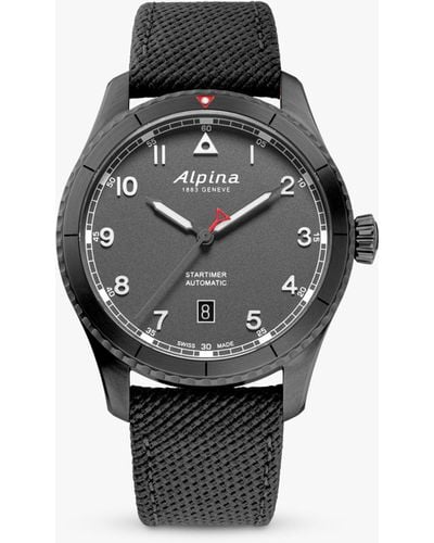 Alpina Al-525g4ts26 Startimer Pilot Automatic Leather Strap Watch - Grey