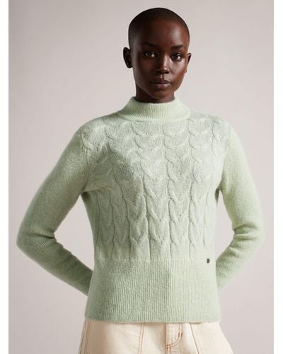 Ted Baker Veolaa Mohair Wool Blend Cable Knit Jumper - Green