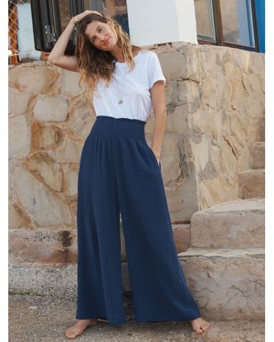 Nrby Pippi Textured Cotton Wide Leg Trousers - Blue