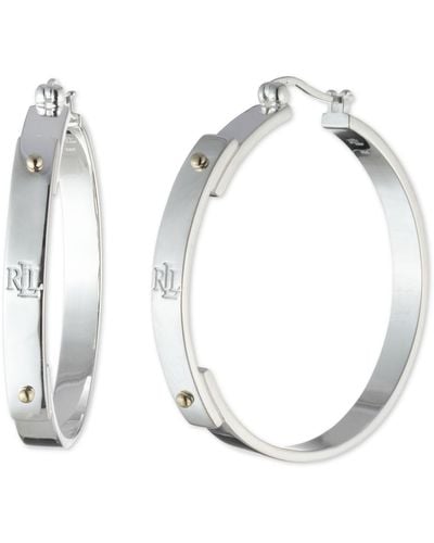 Ralph Lauren Lauren Sterling Silver Logo Hoop Earrings - White