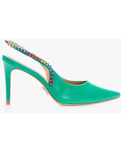Moda In Pelle Divah Leather Embellished Slingback Court Shoes - Green