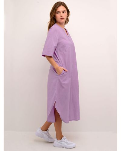 Kaffe Majse Cotton Linen Blend Kaftan Dress - Purple
