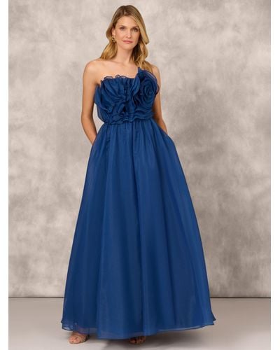 Adrianna Papell Aidan Mattox By Strapless Organza Ball Gown Maxi Dress - Blue