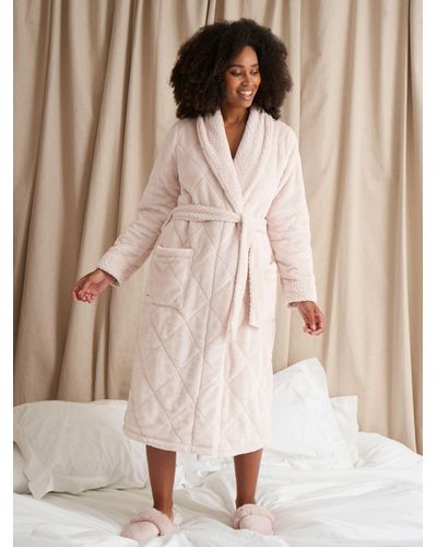 Pretty You London Quilted Velour Dressing Gown - Natural