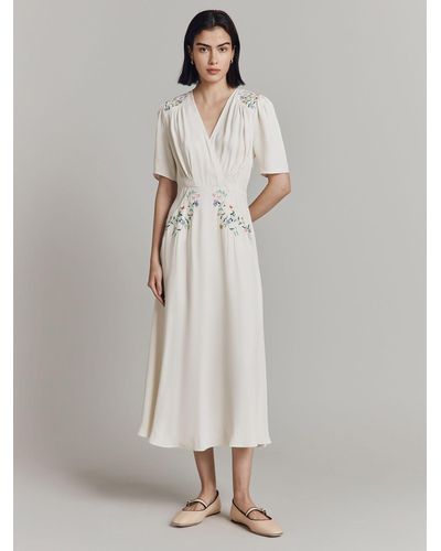Ghost Maeve Floral Embroidery Dress - White